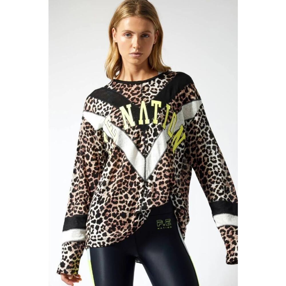 PE Nation Bar Down Top Animal Leopard Cheetah Print Long Sleeve Top XS